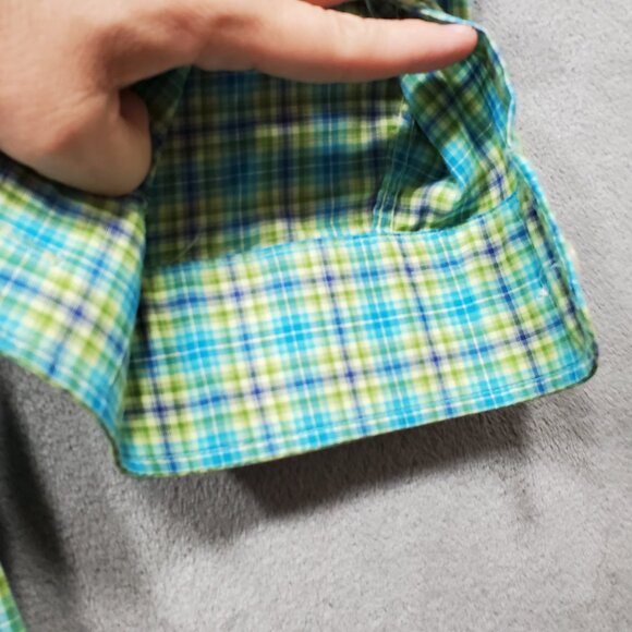 Alan Flusser Button Down Long Sleeve Plaid Shirt Green Blue Purple Mn Sz L - Picture 7 of 10
